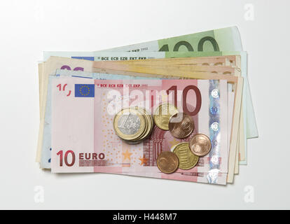 Banknotes, coins, Euro, stack, Stock Photo