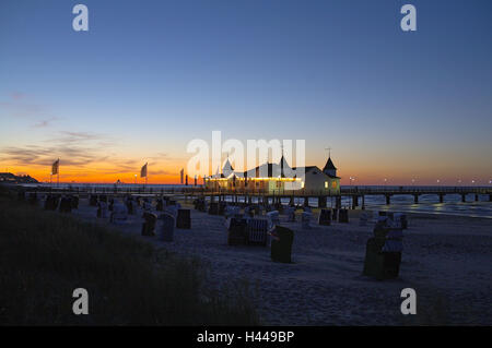 Germany, the Baltic Sea, island Usedom, Ahlbeck, pier, evening mood, Stock Photo
