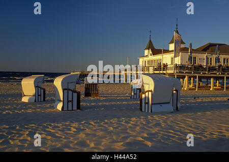 Germany, the Baltic Sea, island Usedom, Ahlbeck, pier, evening light, Stock Photo