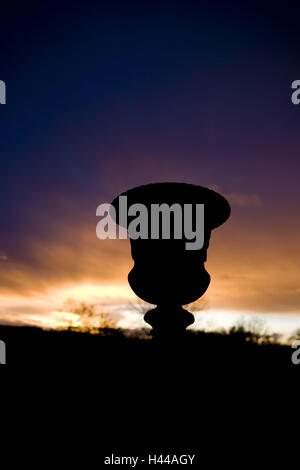 France, Bourgogne, Dijon, St.-Seine-sur-Vingeanne, sundown, plant pot, silhouette, Stock Photo