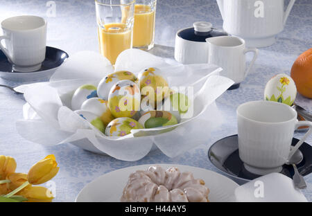 Easter breakfast, eggs, paints, detail, Stock Photo