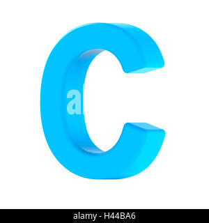 3d right leaning light blue letter C, 3D rendering graphic isolated white background Stock Photo