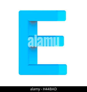 3d right leaning light blue letter E, 3D rendering graphic isolated white background Stock Photo