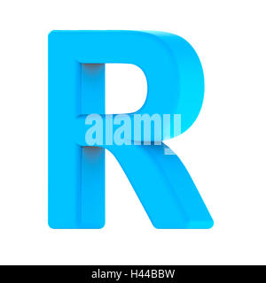 3d right leaning light blue letter R, 3D rendering graphic isolated white background Stock Photo