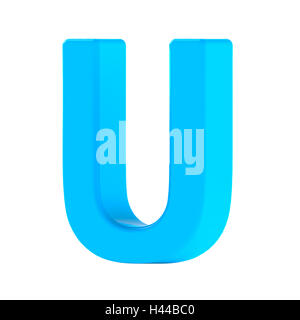 3d right leaning light blue letter U, 3D rendering graphic isolated white background Stock Photo