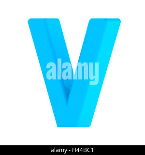 3d right leaning light blue letter V, 3D rendering graphic isolated white background Stock Photo