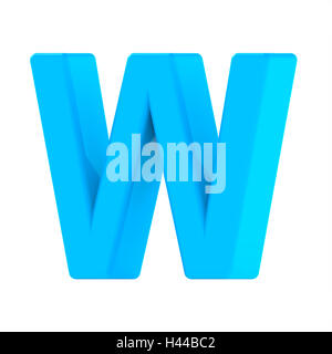 3d right leaning light blue letter W, 3D rendering graphic isolated white background Stock Photo