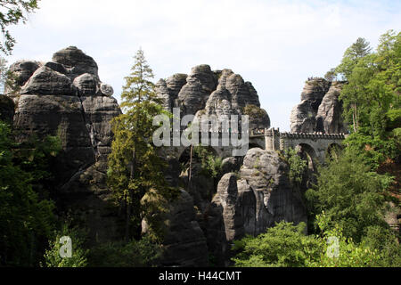 Germany, Saxon Switzerland, Elbsandsteingebirge, bastion, bile formations, bastion bridge, Stock Photo