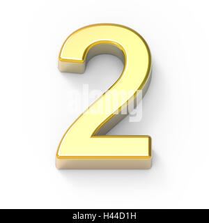 3d Matte gold number 2, 3D rendering graphic isolated white background Stock Photo