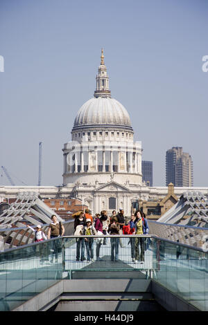 Saint Paul's Cathedral, Millenium Bridge, tourist, London, Great Britain, Stock Photo