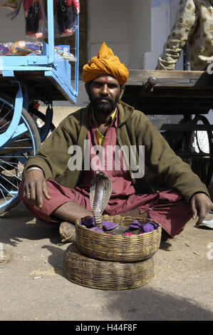 India, Rajasthan, snake-charmer, no model release, Stock Photo