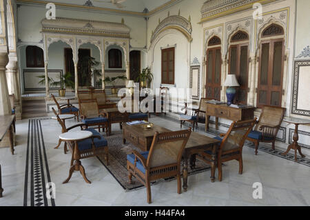 India, Rajasthan, Jaipur, architecture, lobby, seat groups, Stock Photo