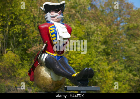 Germany, Weser mountainous country, Bodenwerder, sculpture 'baron of Münchhausen', Stock Photo