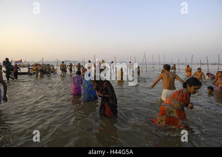India, Uttar Pradesh, Allahabad, Kumbh Mela, people, bathing, Stock Photo