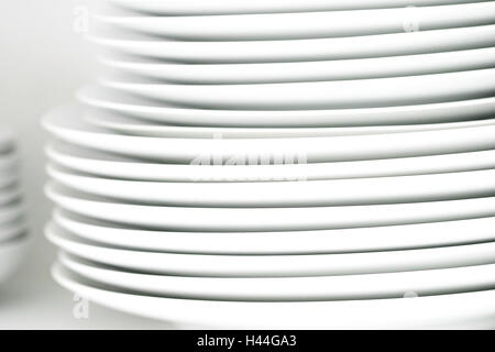 Plate, white, stacked, detail, Stock Photo