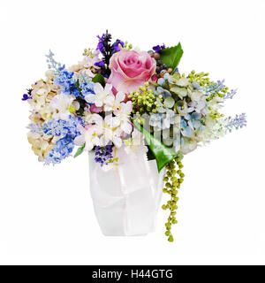 Colorful flower bouquet arrangement centerpiece in vase isolated on white background. Stock Photo