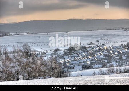 Germany, Thuringia, village Willmers, local overview, winter, Stock Photo