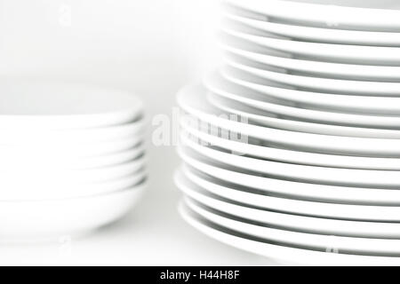 Plate, white, stacked, detail, Stock Photo