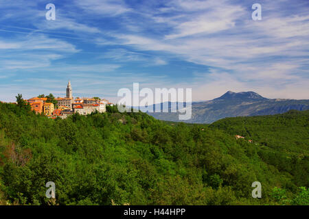 Old village on the top of the mountain in Labin, Istria, Croatia Stock Photo