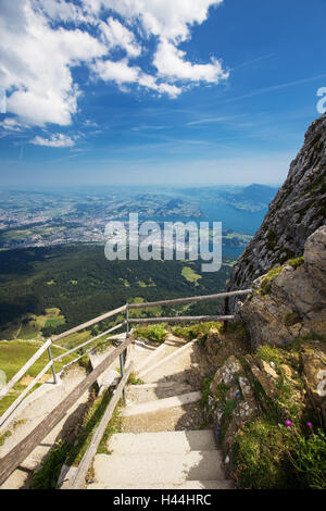 View of Swiss Alps from Mt. Pilatus and Lucerne lake (Vierwaldstattersee) in Lucerne, Switzerland Stock Photo