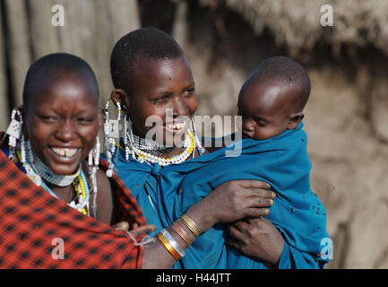 Africa, Tanzania, Ngorongoro highland, Massai women, child, Stock Photo