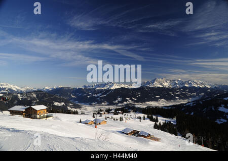Austria, Salzburg country, skiing area Flachauwinkel, Flachau, ski hut, Dachsteingebirge, Stock Photo