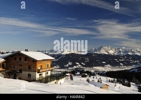 Austria, Salzburg country, skiing area Flachauwinkel, Flachau, ski hut, Stock Photo
