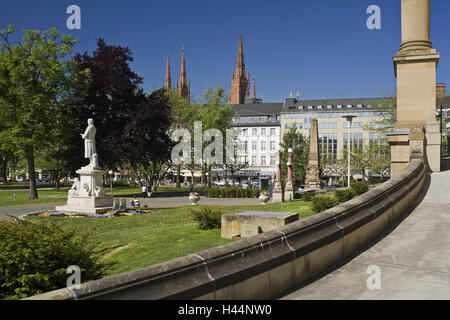 Germany, Hessen, Wiesbaden, Hessian state theatre, shimmer monument, town, building, structure, theatrical building, theatre, building back, back, park, monument, freeze frame, place of interest, destination, tourism, summer, Stock Photo