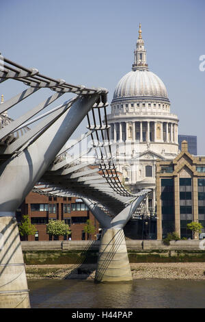 Saint Paul's Cathedral, Millenium Bridge, London, Great Britain, Stock Photo