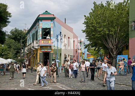 Argentina, Buenos Aires, La Boca, artist's suburb, coloured houses, tourists, Stock Photo
