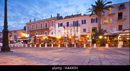 France, Corsica, Calvi, harbour promenade, dusk, Stock Photo