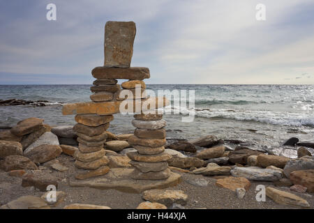 Canada, Ontario, brine Huron, North channel, coast, stones, stacked, Stock Photo
