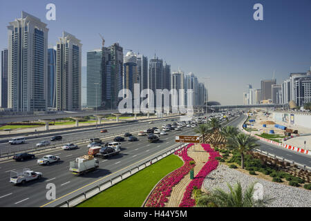 United Arab Emirates, Dubai, Sheik Zayed Road, street scene, Jumeirah brine Tower, Stock Photo