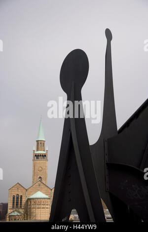 Germany, Berlin, new national gallery, sculpture, church, detail, Europe, town, capital, part town, Berlin zoo, place of interest, building, structure, architecture, art, art collection, museum, outside, St. Matthäi church, Stock Photo