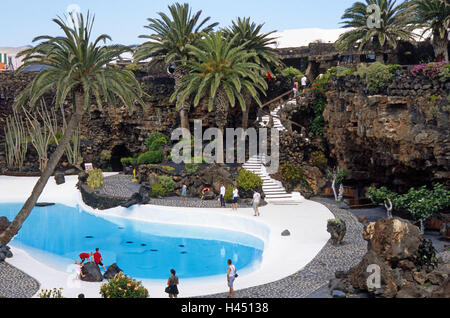 Spain, the Canaries, island Lanzarote, Jameos del Aqua, pool, visitor, no model release, Stock Photo