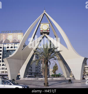 United Arab Emirates, Dubai, Deira, Clock Tower, palm, Stock Photo