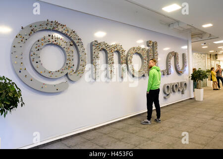 People attend Digital Marketing Conference in big hall of Mail.ru internet company Stock Photo