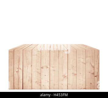 Rectangular light brown wooden box in vertical position. Stock Photo