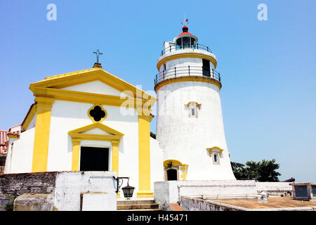 China, Macau, Fortaleza do Monte, Capela de Nossa Senhora da Guia, lighthouse, Stock Photo