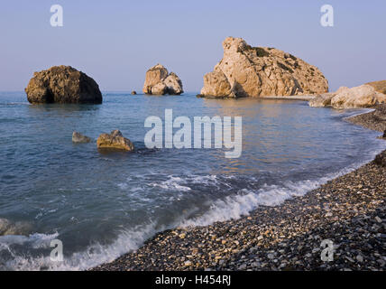 Cyprus, Paphos, Petra tou Romiou, Aphroditefelsen, sea, evening light, Stock Photo