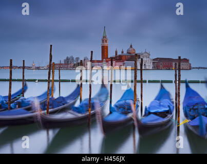 Italy, Veneto, Venice, St. Mark's Square, gondolas, San Giorgio Maggiore, lagoon, evening mood, Stock Photo