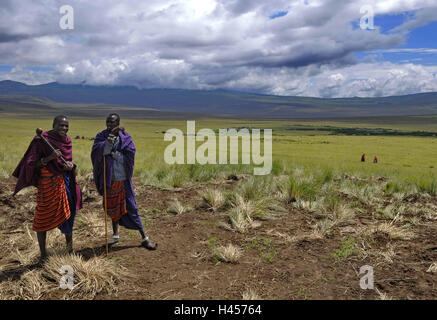 Africa, Tanzania, Ngorongoro highland, Massai men, Stock Photo