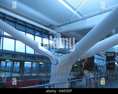 Great Britain, London, airport Heathrow, 'terminal 5', inside, steel design work, architecture, England, airport terminal, airport terminal, building, structure, construction, Überdachung, support, rolled steal joist, solidly, stability, modern, stably, structure, steel, medium close-up, Stock Photo