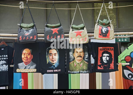 China, Shanghai, business, sales, pouches, caps, T-shirts, politicians, pictures, Mao, Zhou Enlai, Stalin, Che Guevara, Stock Photo