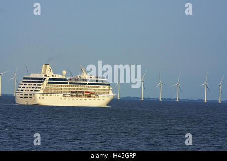 Denmark, ferryboat, wind power stations, Öresund, the Baltic Sea,