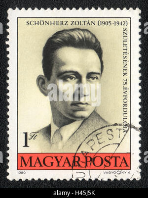 A postage stamp printed in Hungary, shows portrait of Zoltan (Schönherz) Schonherz, anti-fascist,  circa 1980 Stock Photo