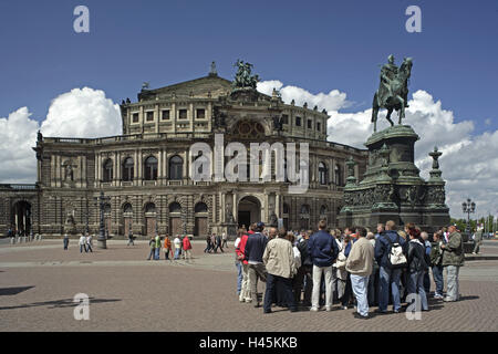 Germany, Saxony, Dresden, Semperoper, theatre square, king's Johann monument, Stock Photo