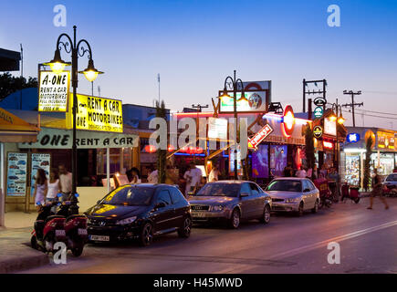 Europe, Southern, Europe, Greece, island Rhodes, east coast, Faliraki in the evening, lighting, Stock Photo