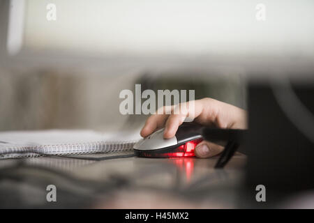 Man, detail, hand, computer mouse, fuzziness, Stock Photo