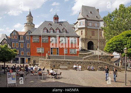 Germany, Hessen, Idstein, Old Town, city hall, archway building, marketplace, tourist, Rhinegau Taunus circle, town, building, goal house, lock, witch's tower, architecture, place of interest, person, tourism, Stock Photo